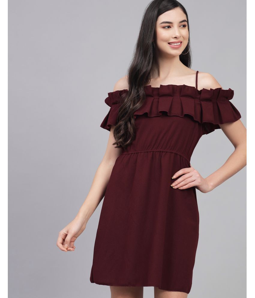     			Addyvero Cotton Lycra Maroon Fit And Flare Dress - Single