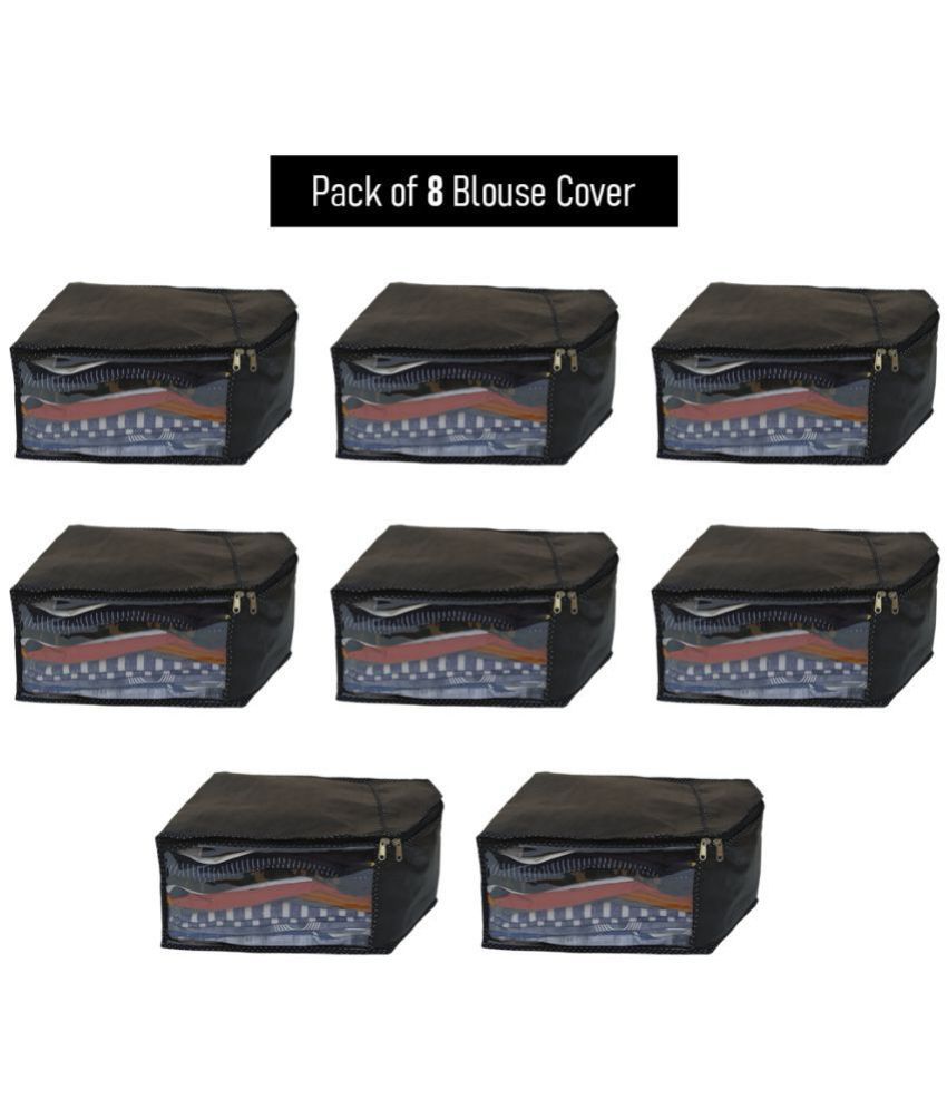     			Sh Nasima Blouse Covers Organizer Non Woven Blouse Storage Bag With Transparent Window Black less pack Of 8