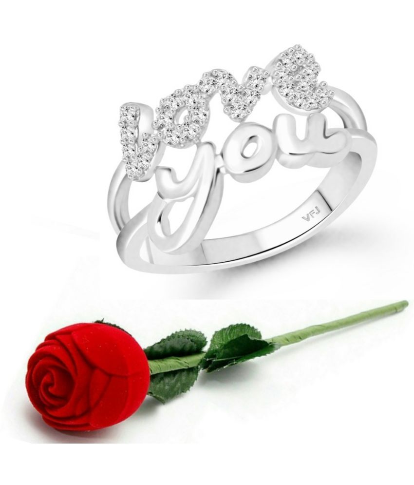     			Valentine message Love  (CZ) Rhodium Plated  Ring