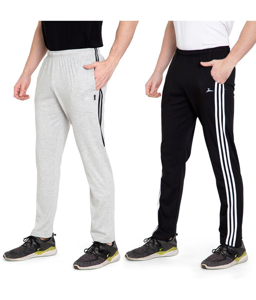     			Zeffit Solid, Striped Men Black, Grey Track Pants (Pack Of 2 )
