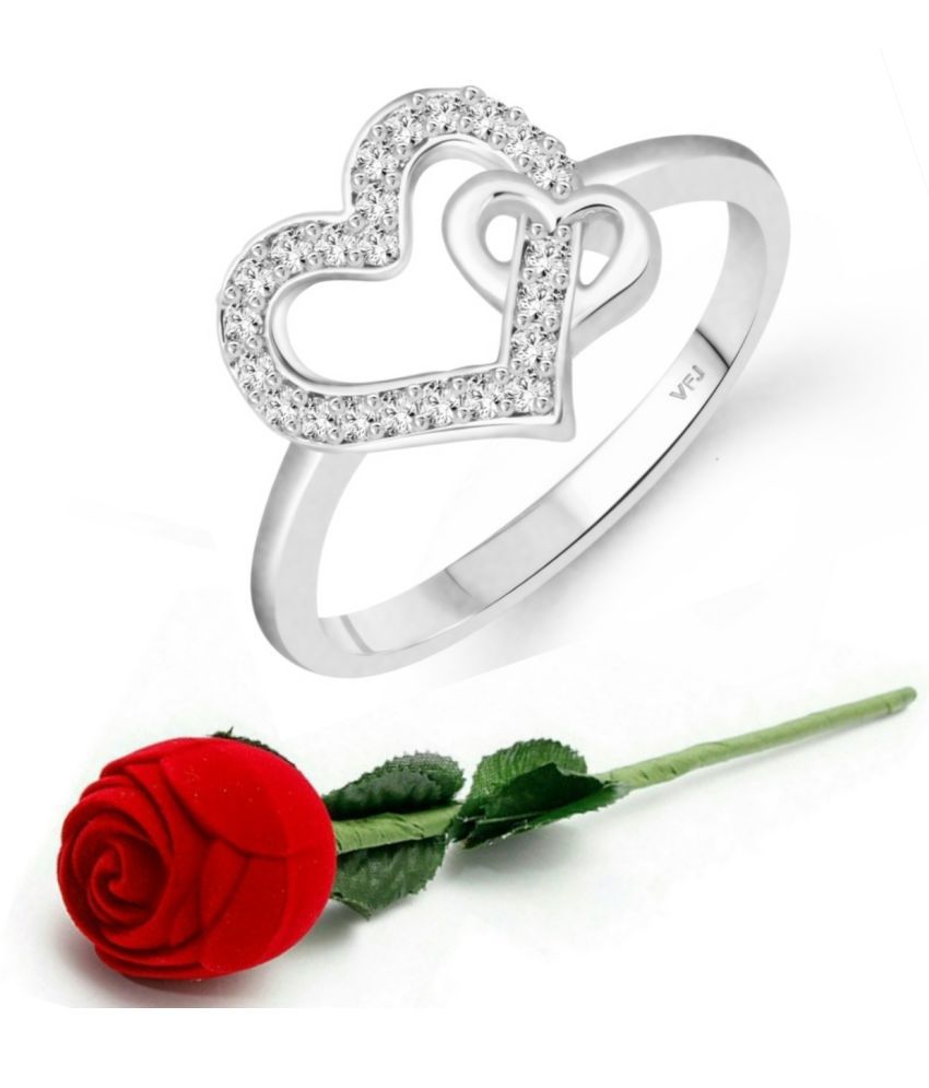     			valentine day ring rose box  Incredible Heart Rhodium Plated  CZ Ring  for Women