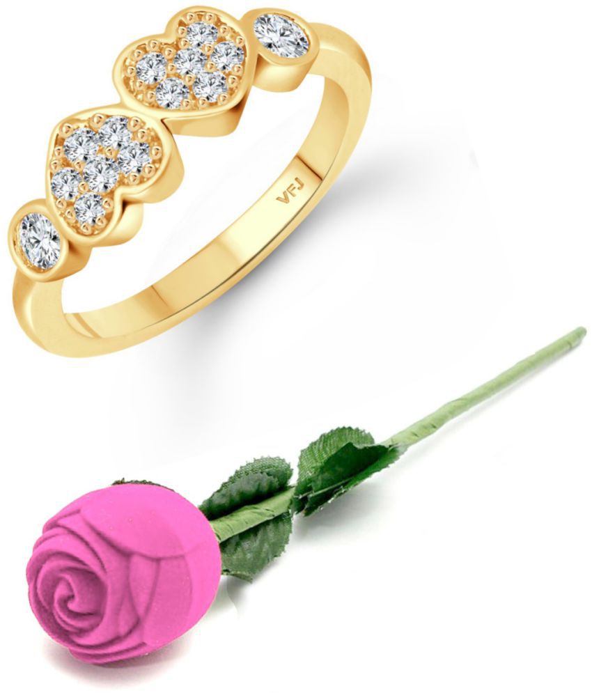     			valentine day ring rose box  Couple Heart (CZ) Gold Plated  Ring