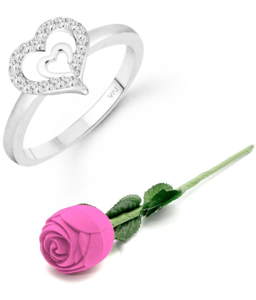     			valentine day ring rose box   Glory Charming Heart Rhodium Plated (CZ)  Ring