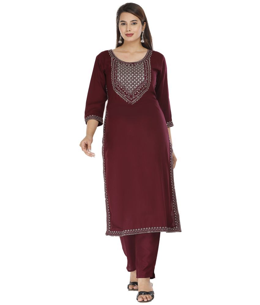     			JC4U Red Rayon Kurti With Pants - Stitched Suit Single