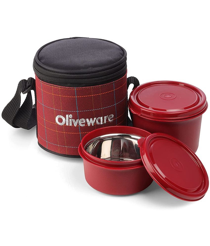     			Oliveware - Red Stainless Steel Lunch Box ( Pack of 1 ) 1050 ml