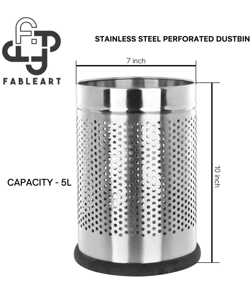 Fableart 5 Liter Stainless Steel Perforated Open Dustbin; Trash Can ...