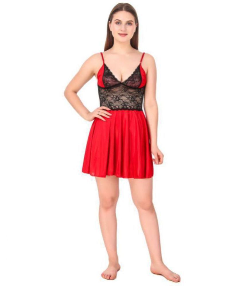     			Romaisa Satin Baby Doll Dresses Without Panty - Red Single