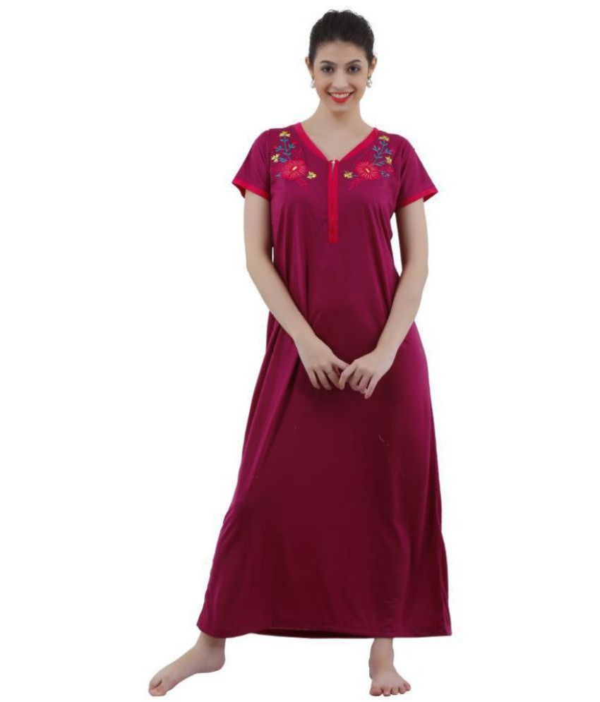     			Romaisa Satin Nighty & Night Gowns - Maroon Single