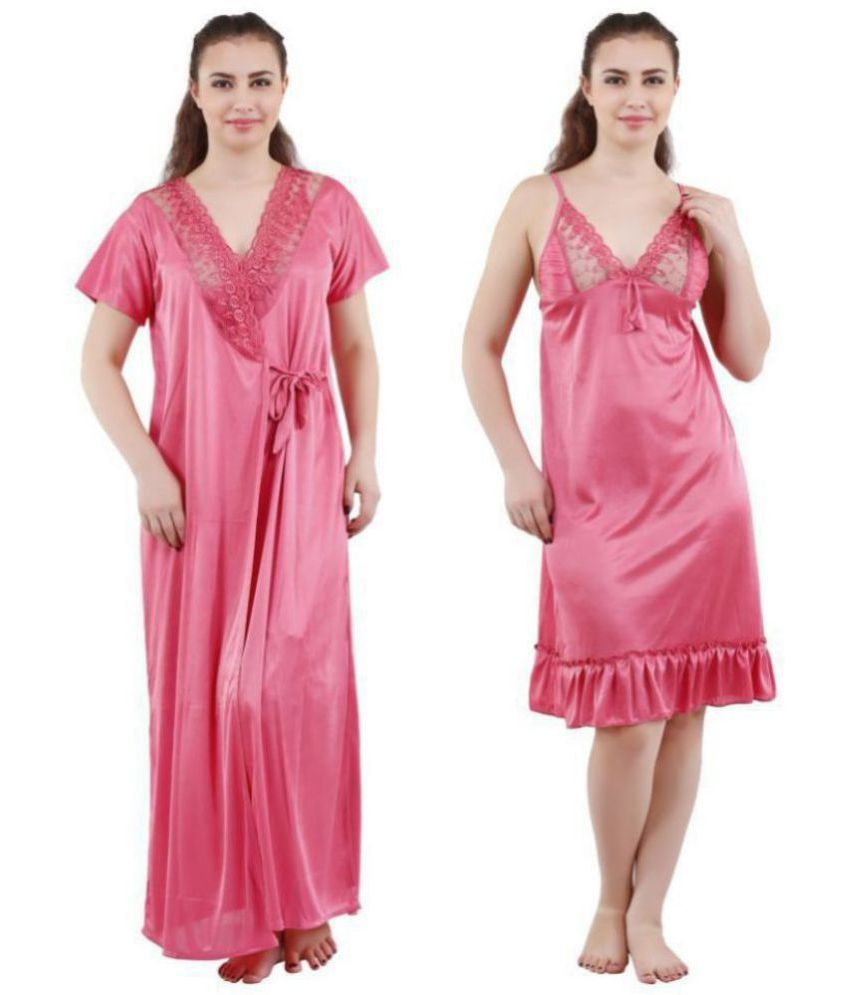     			Romaisa Satin Nighty & Night Gowns - Pink Pack of 2