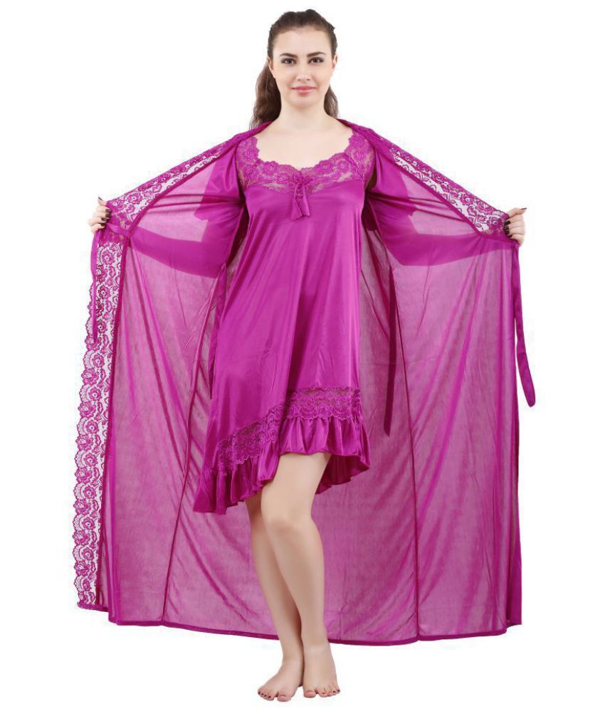     			Romaisa Satin Nighty & Night Gowns - Purple Pack of 2