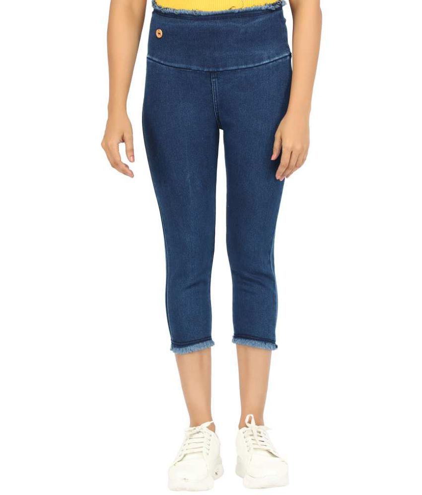     			AngelFab Blue Cotton Solid Capri - Single