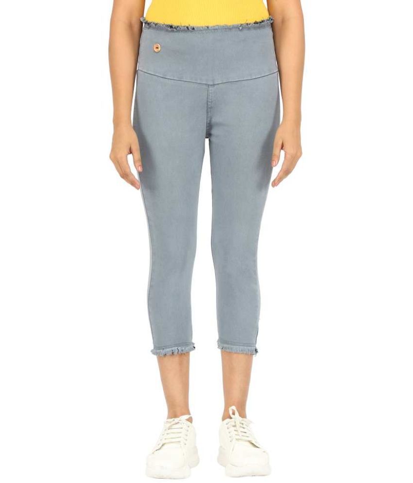     			AngelFab Gray Cotton Solid Capri - Single