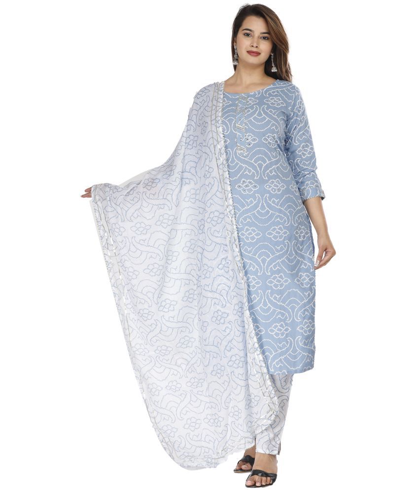     			HIGHLIGHT FASHION EXPORT Blue Cotton Kurti With Pants - Stitched Suit Single
