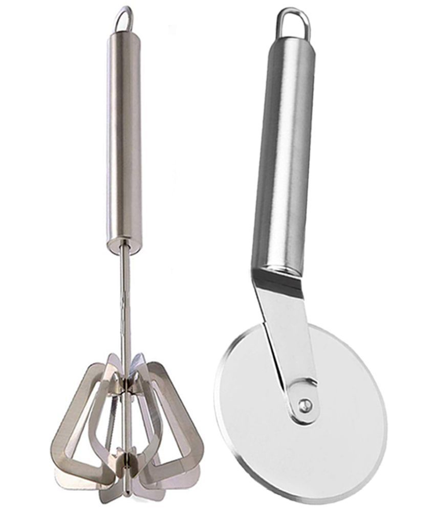     			JISUN ER31 Stainless Steel Mathani / Ravai Hand blender & Pizza Cutter Silver Kitchen Tool Set