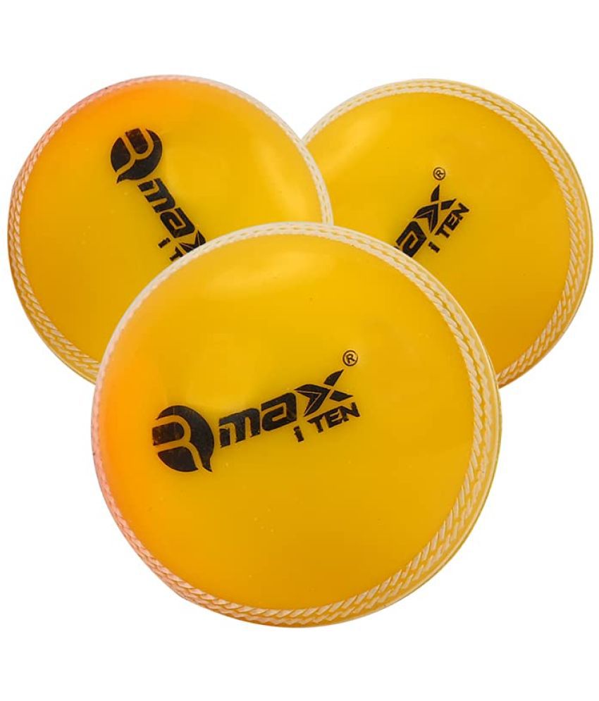     			Rmax i-10 PVC Cricket Ball for Practice, Training, Matches for All Age Group (Knocking Ball, Hard Shot Ball, i-10 Soft Ball) (Yellow, Pack of 3)