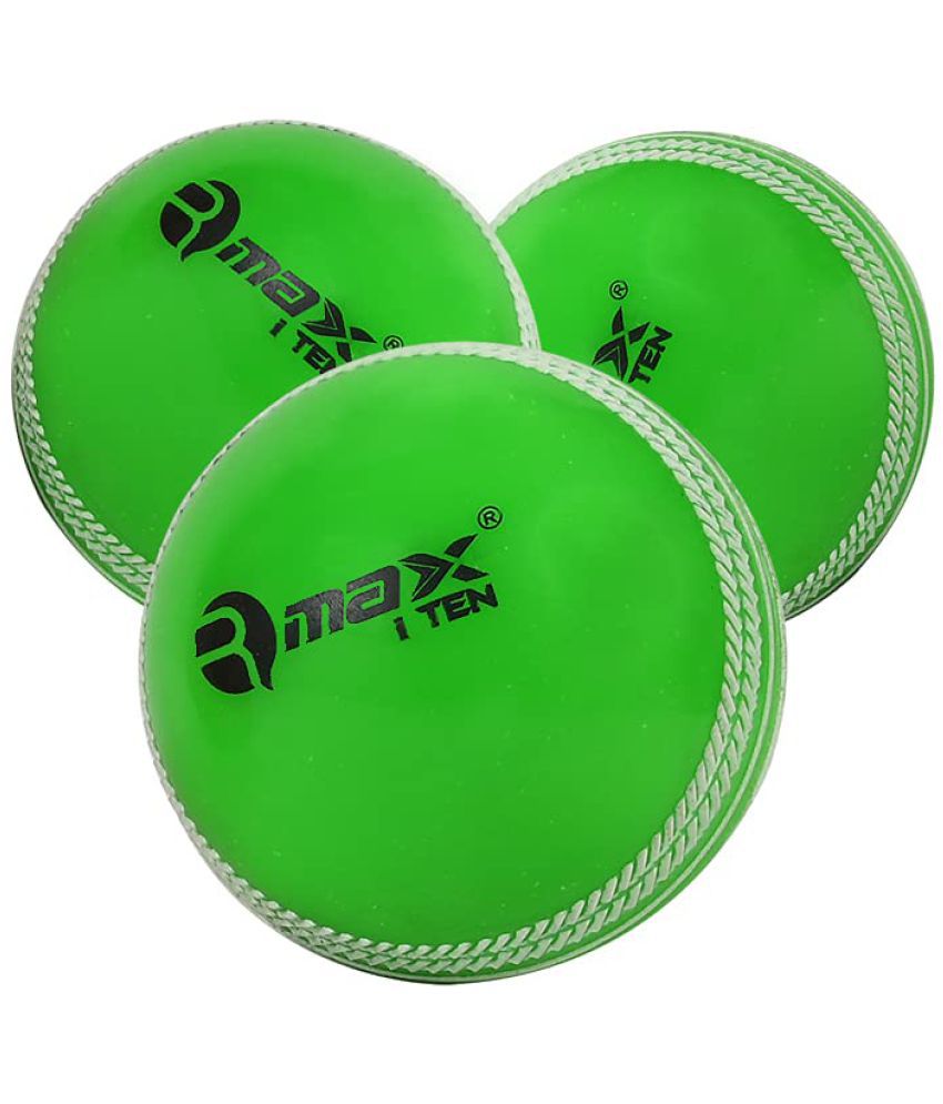     			Rmax i-10 PVC Cricket Ball for Practice, Training, Matches for All Age Group (Knocking Ball, Hard Shot Ball, i-10 Soft Ball) (Green, Pack of 3)