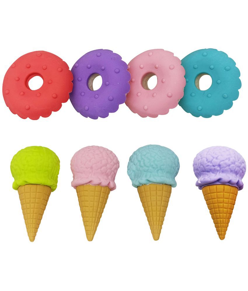     			Cute Mini 8pcs Ice cream and Donuts Shape Eraser Rubber Stationery Items for School Kids