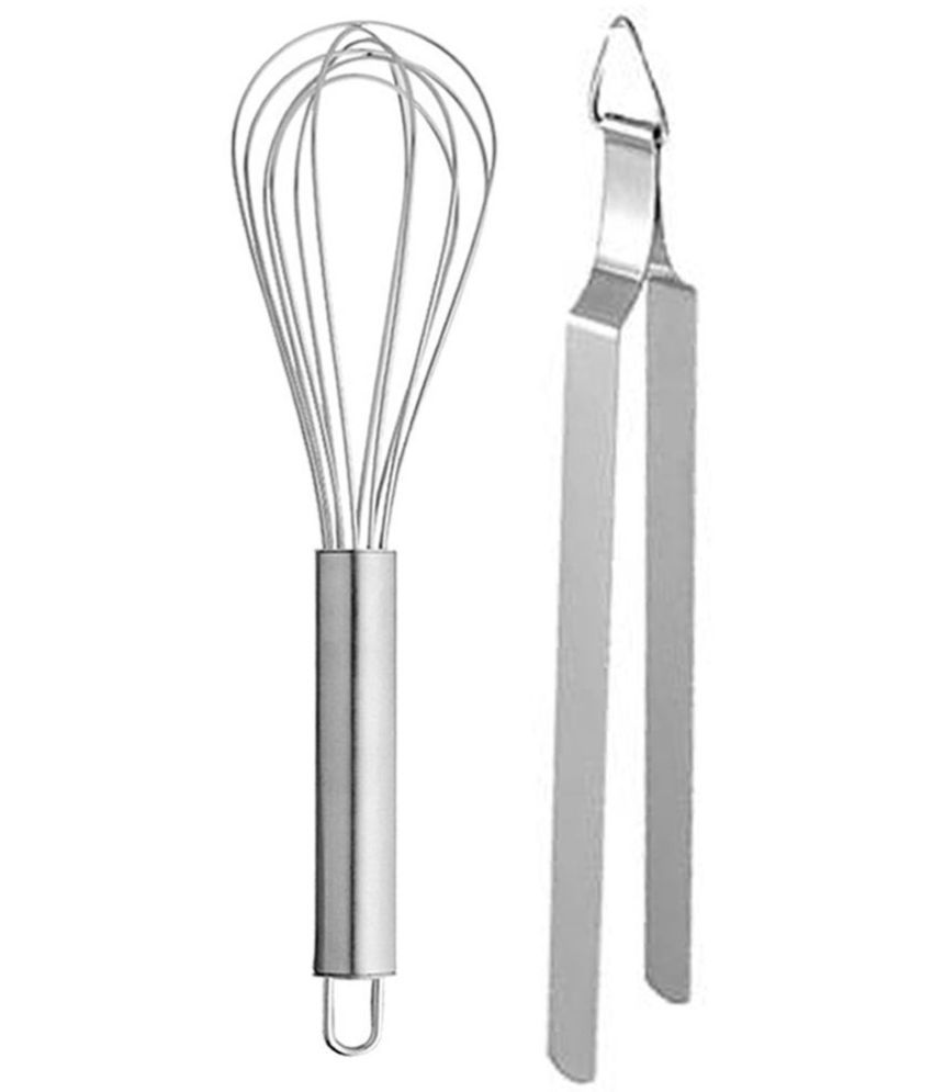     			JISUN Stainless Steel Cooking Tong Roti Chimta & Egg Whisk, Beater, Whisker Silver Kitchen Tool Set