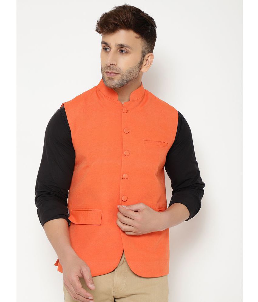     			RIAG Orange Cotton Nehru Jacket Single Pack