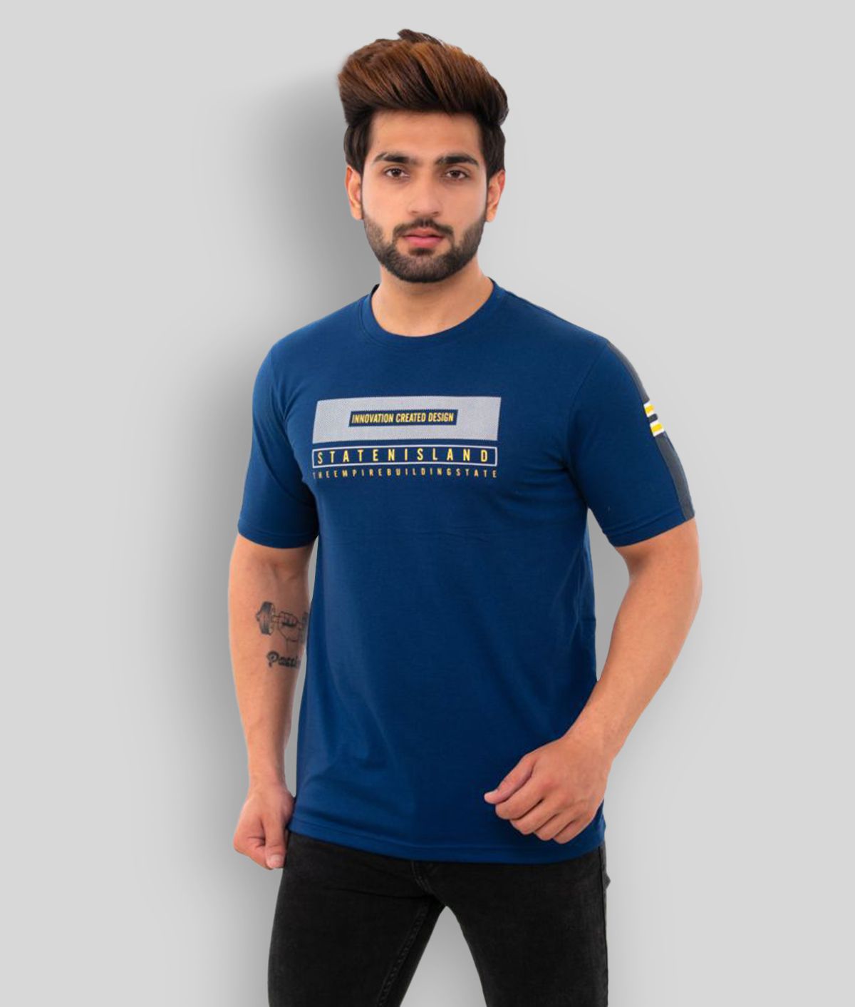     			BISHOPCOTTON - Navy Blue Cotton Blend Regular Fit Men's T-Shirt ( Pack of 1 )