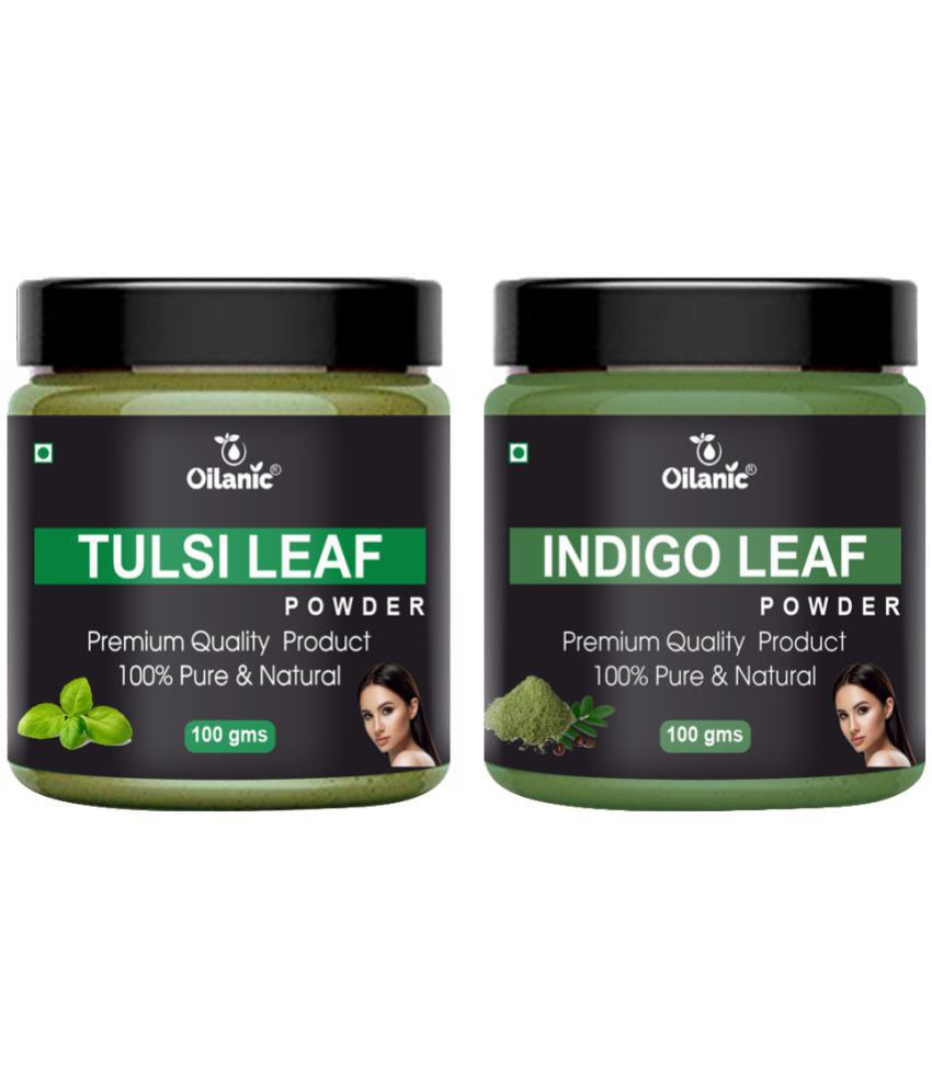     			Oilanic 100% Pure Tulsi Powder & Indigo Leaf Powder For Skin Hair Mask 200 g Pack of 2