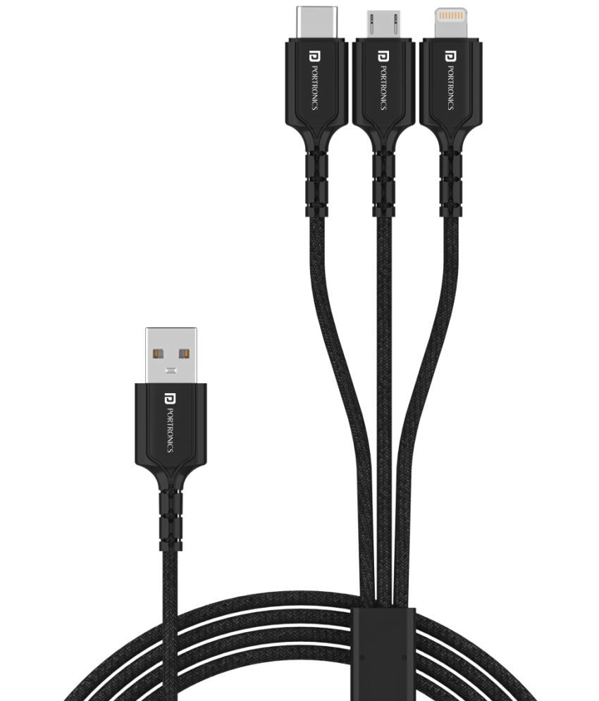     			Portronics Konnect A Trio:3-in-1 Multi Functional Cable ,Black (POR 1313)