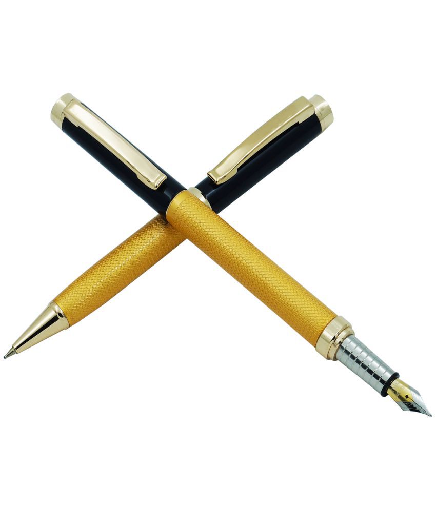     			auteur Meta 18 KGP Gold Finish Brass Body 2 pcs Set With A Medium Nib Fountain Ink Pen & Attractive Ball Pen Stunning Best Pen Gift Set For Men & Women Professional Executive Office, Nice Pens