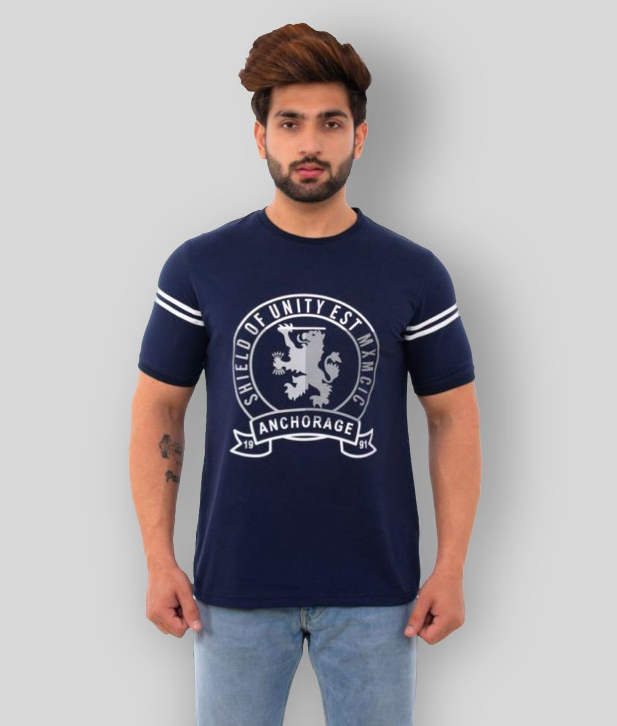    			BISHOPCOTTON - Navy Blue Cotton Blend Regular Fit Men's T-Shirt ( Pack of 1 )
