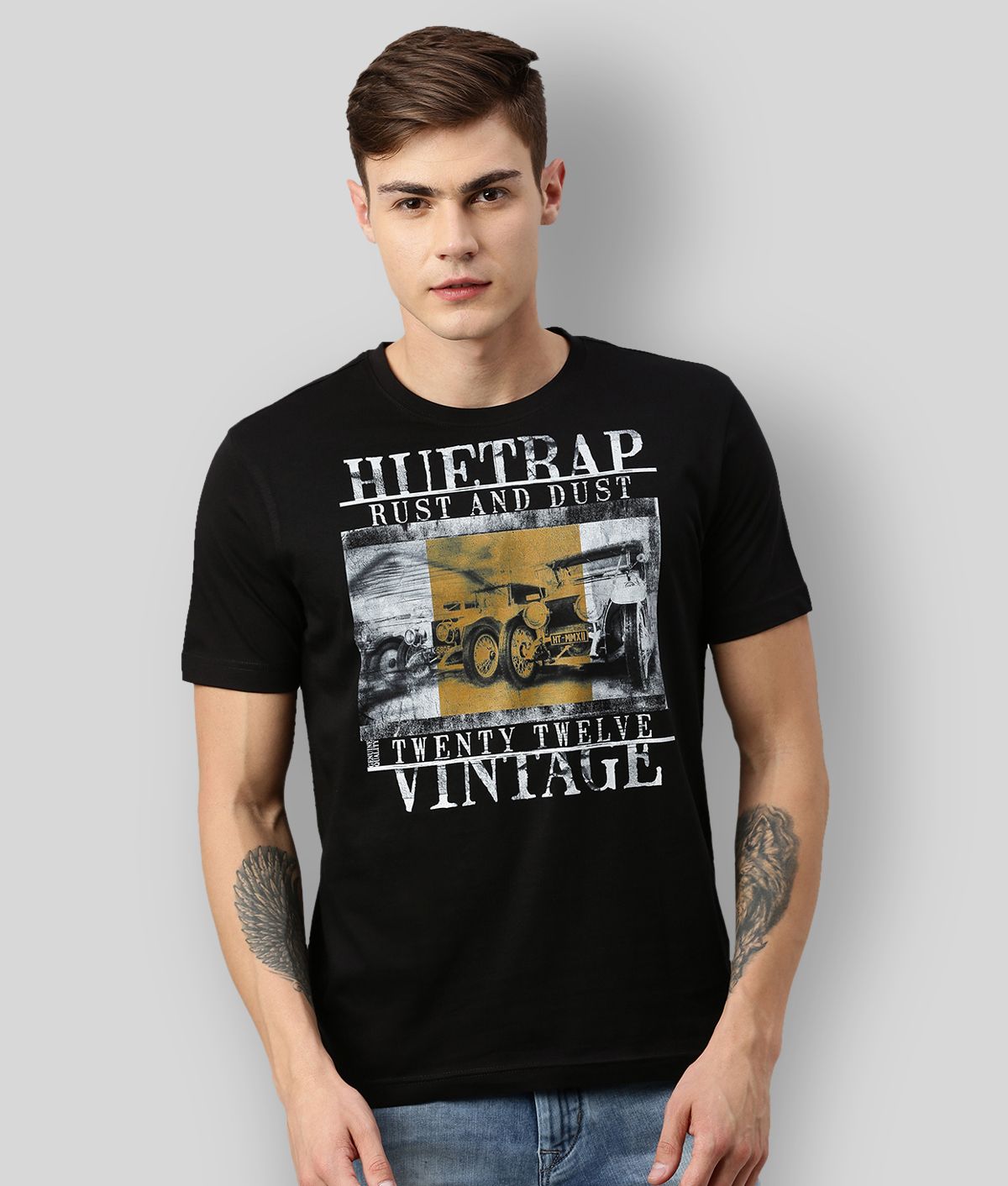     			Huetrap - Black Cotton Regular Fit  Men's T-Shirt ( Pack of 1 )