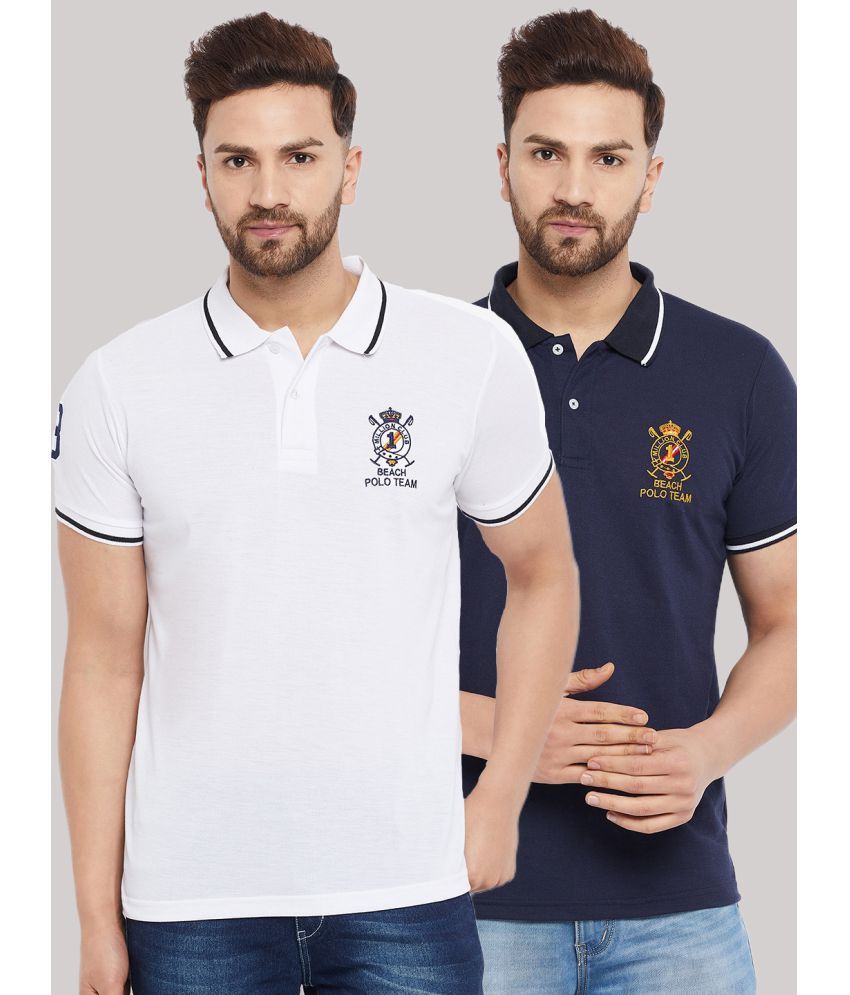     			The Million Club Pack of 2 Cotton Blend Regular Fit Solid Half Sleeves Men's Polo T Shirt ( White )