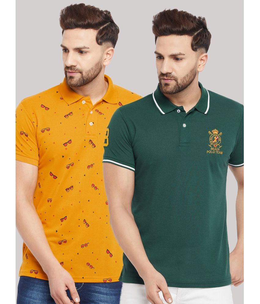     			The Million Club Pack of 2 Cotton Blend Regular Fit Printed Half Sleeves Men's Polo T Shirt ( Green )