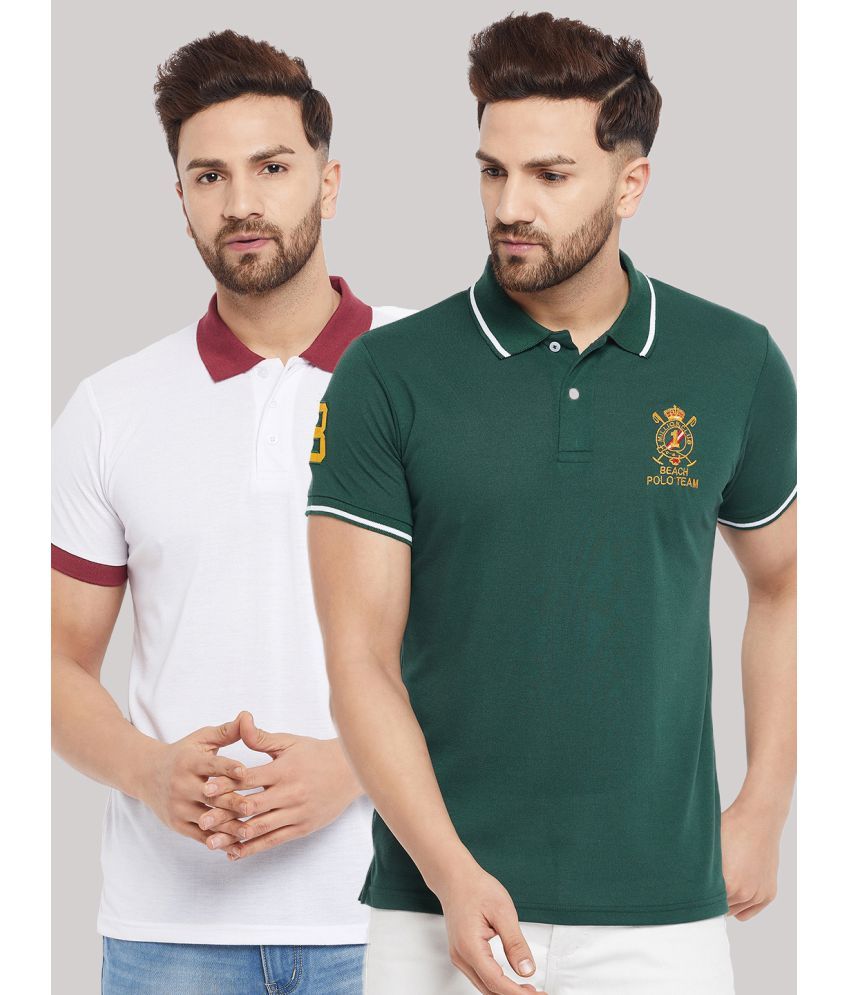     			The Million Club Pack of 2 Cotton Blend Regular Fit Solid Half Sleeves Men's Polo T Shirt ( Green )