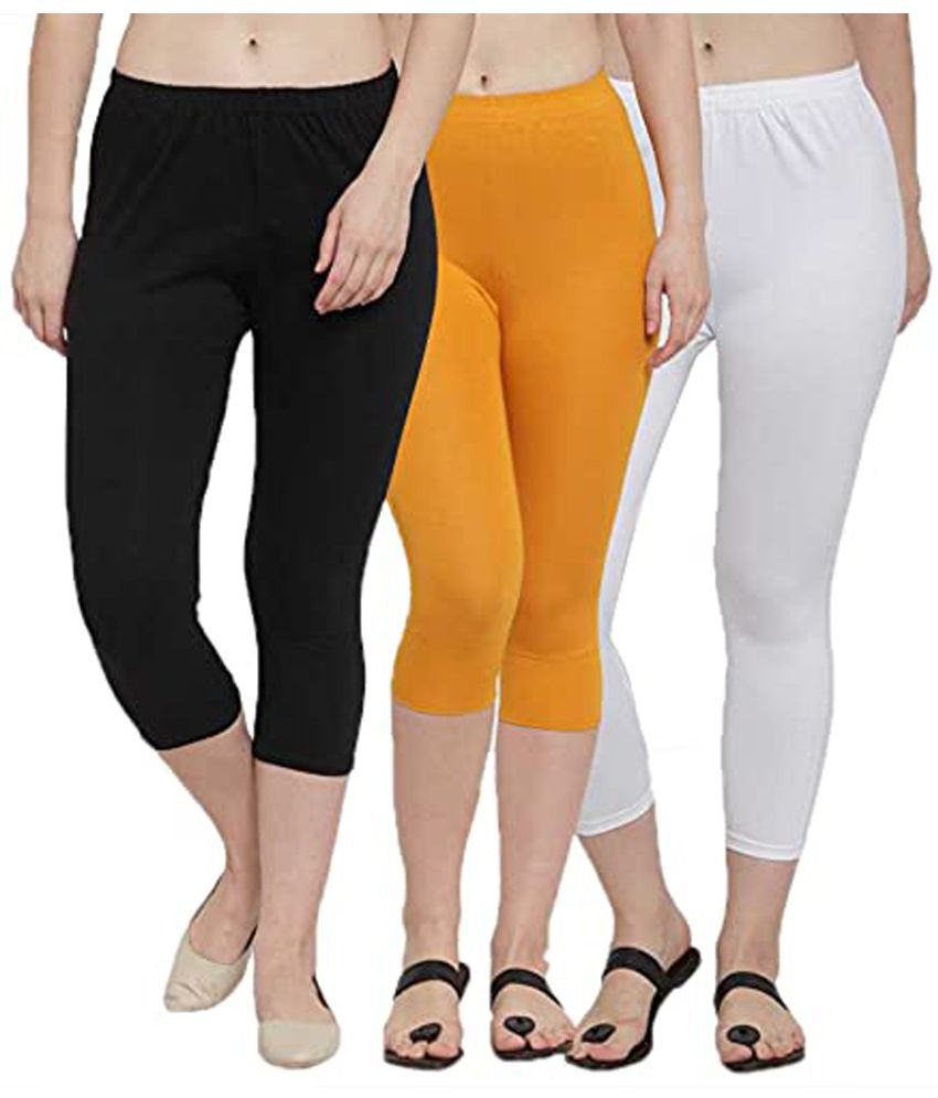     			ComfyStyle Multi Cotton Lycra Solid Capri - Pack of 3