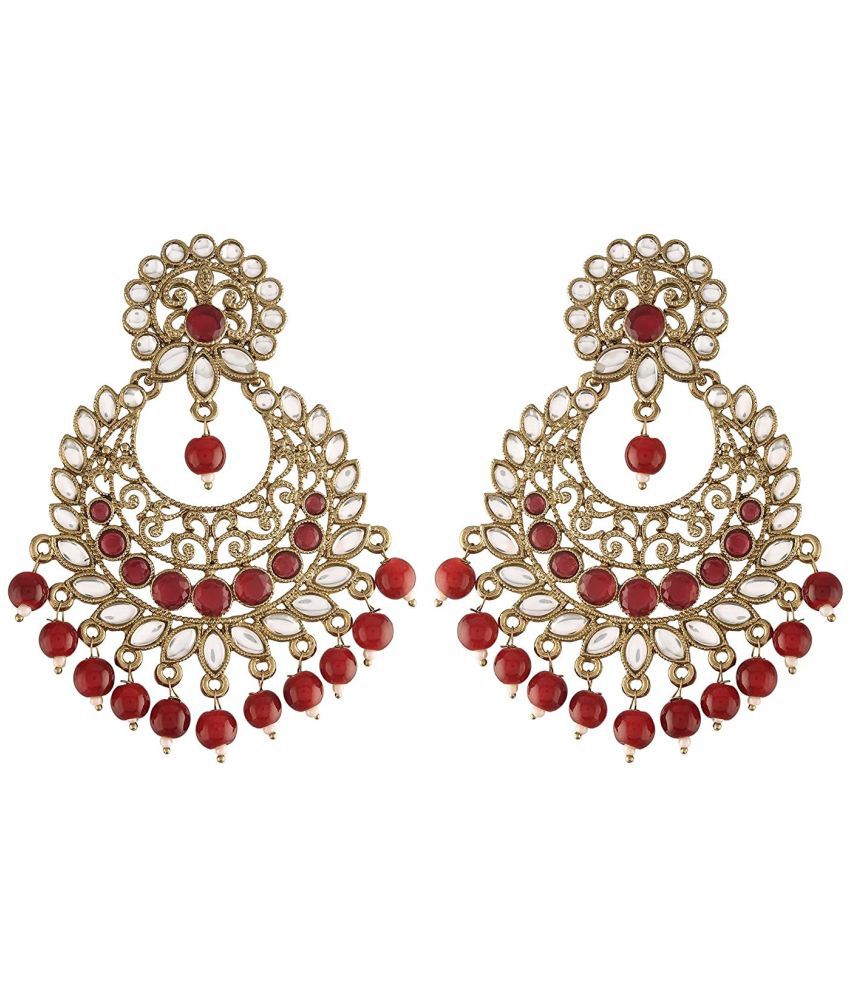     			I Jewels 18K Gold Plated Kundan & Pearl Studded Chandbali Earrings For Women/Girls (E2867M)
