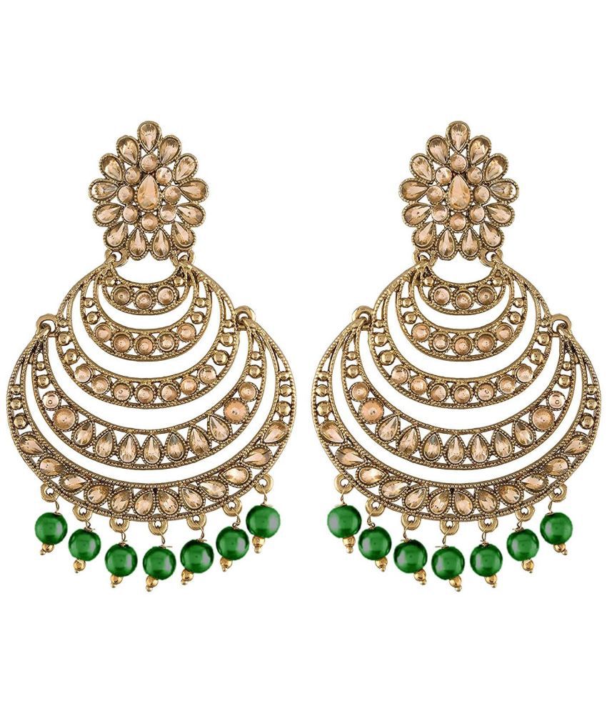     			I Jewels 18K Traditional Gold Plated Kundan & Pearl Studded Chandbali Earrings for Women/Girls (E2869G)