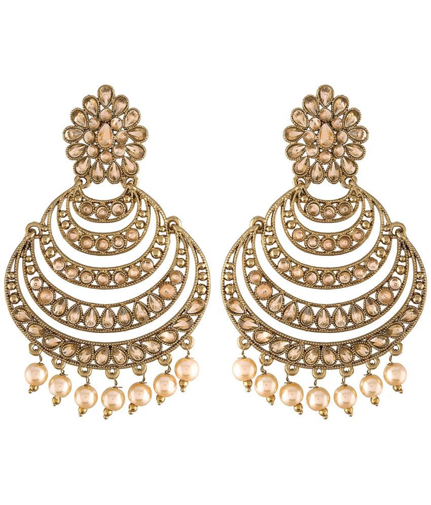     			I Jewels 18K Traditional Gold Plated Kundan & Pearl Studded Chandbali Earrings for Women/Girls (E2869FL)