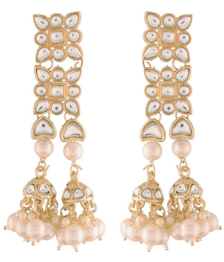     			I Jewels 18k Gold Plated Kundan Pearl Dangle Earrings for Women (E2942W)