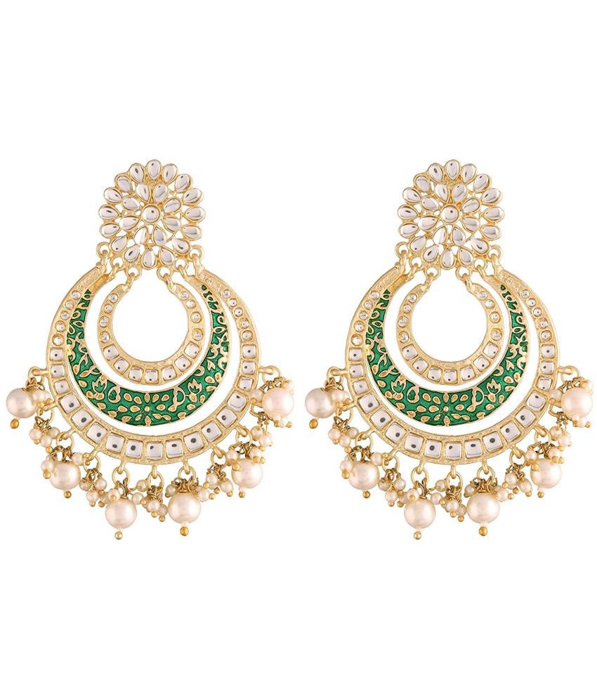     			I Jewels Traditional Gold Plated Meenakari Chandbali Earrings Glided With Kundan and Pearl (E2860G)