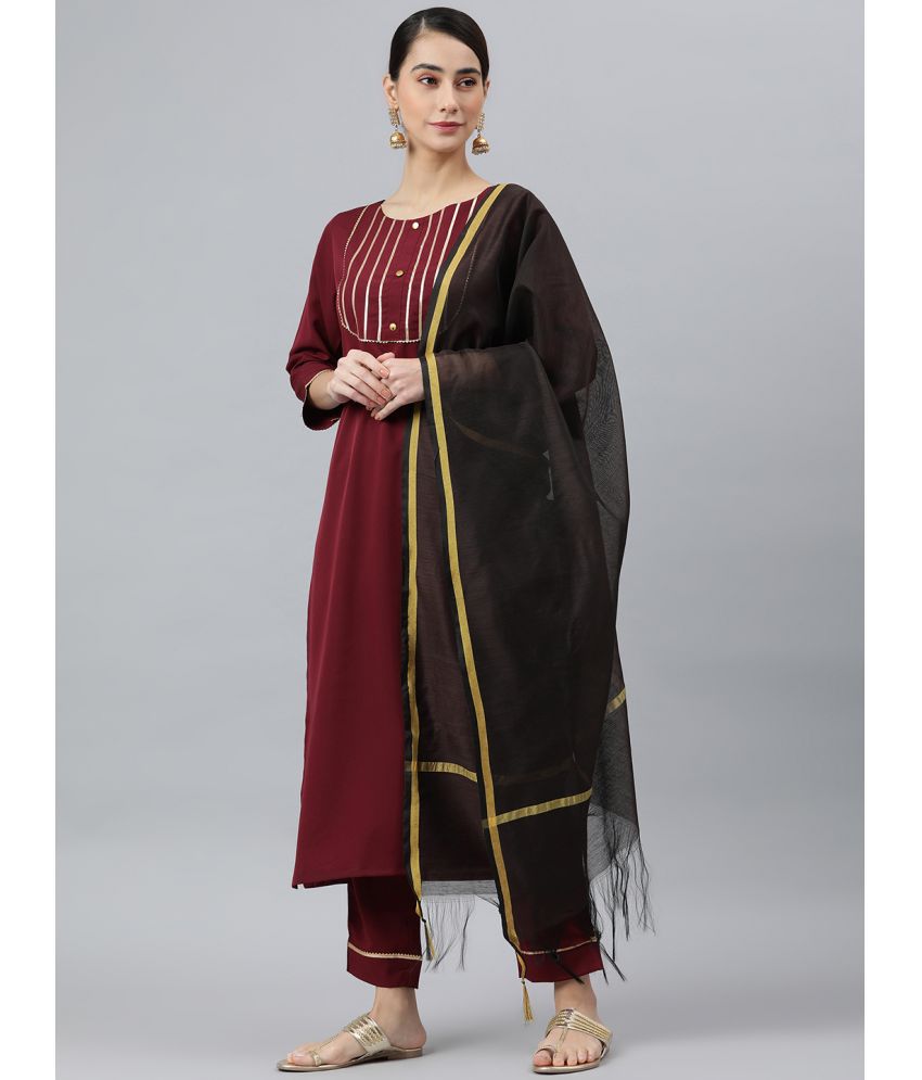 Janasya - Straight Crepe Maroon Women's Stitched Salwar Suit ( Pack of 1 )