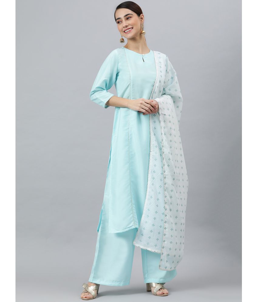 Janasya - Light Blue Straight Silk Women's Stitched Salwar Suit ( Pack of 1 )