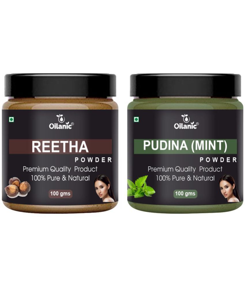     			Oilanic 100% Pure Reetha Powder & Pudina Powder For Skincare Hair Mask 200 g Pack of 2