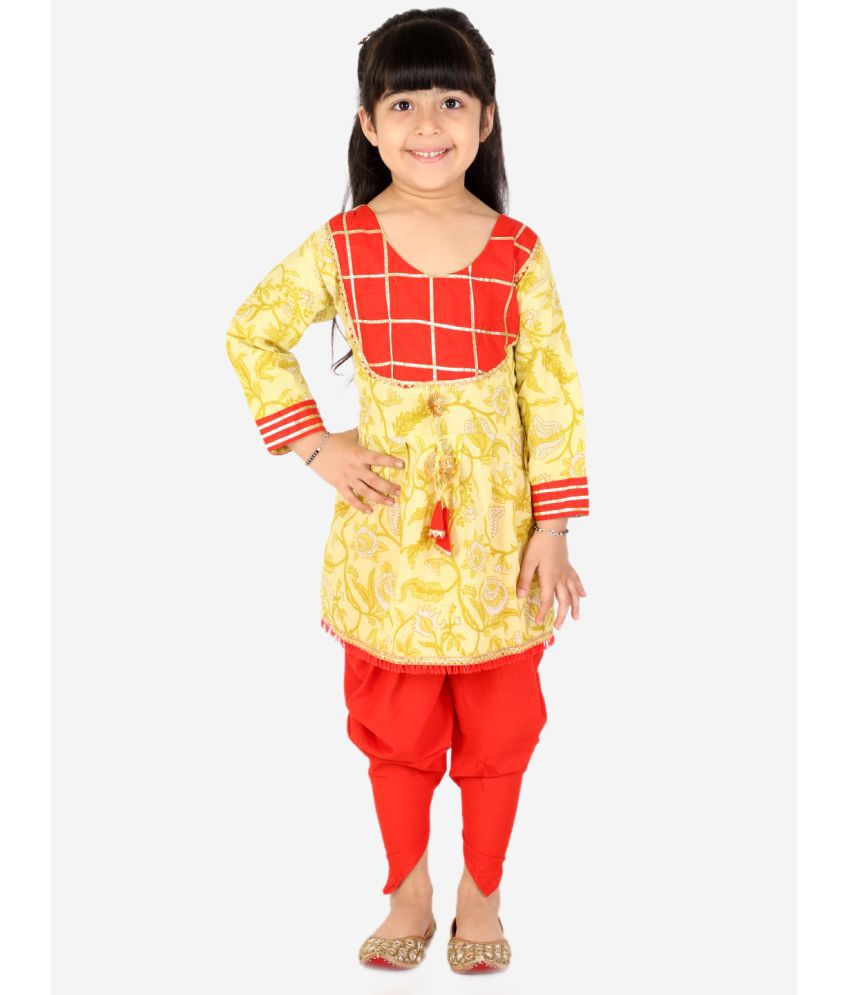 Ahhaaaa Kids Ethnic Cotton Jaipuri Print Kurti and Salwar for Baby Girls