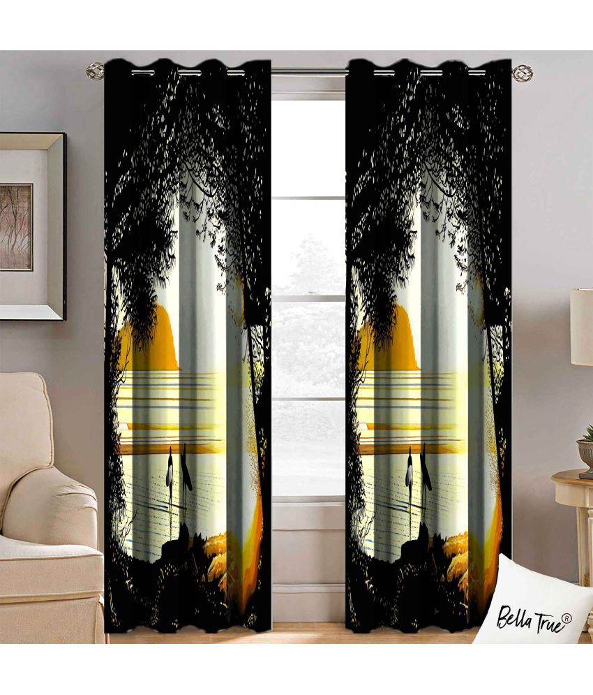     			HOMETALES - Set of 2 Long Door Semi-Transparent Eyelet Polyester Multi Color Curtains ( 270 x 113 cm )