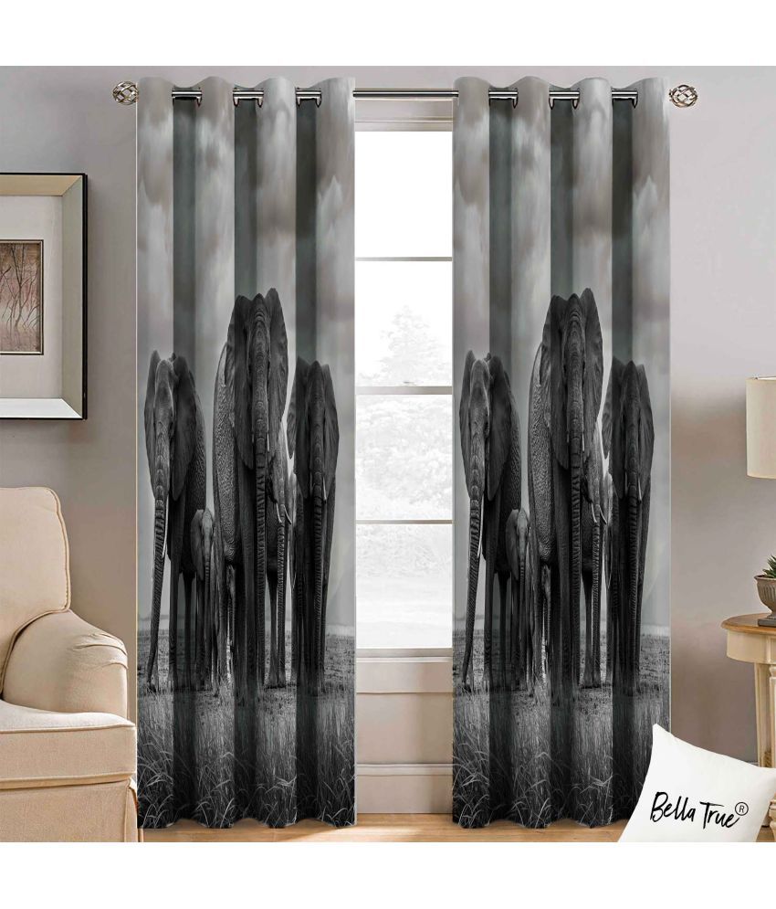     			BELLA TRUE  Set of 2 Door SemiTransparent Eyelet Polyester Multi Color Curtains ( 213 x 113 cm )