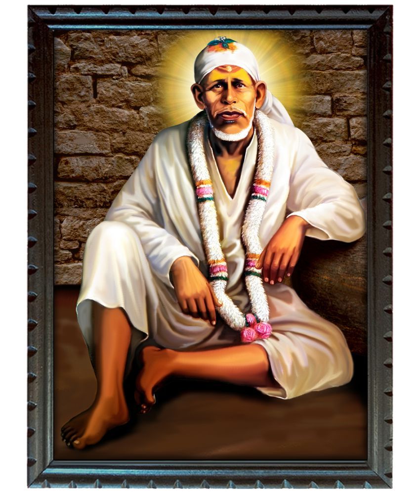 Mperor Sirdhi Sai Baba print With Laminated Print And Wood Frame (18 x ...