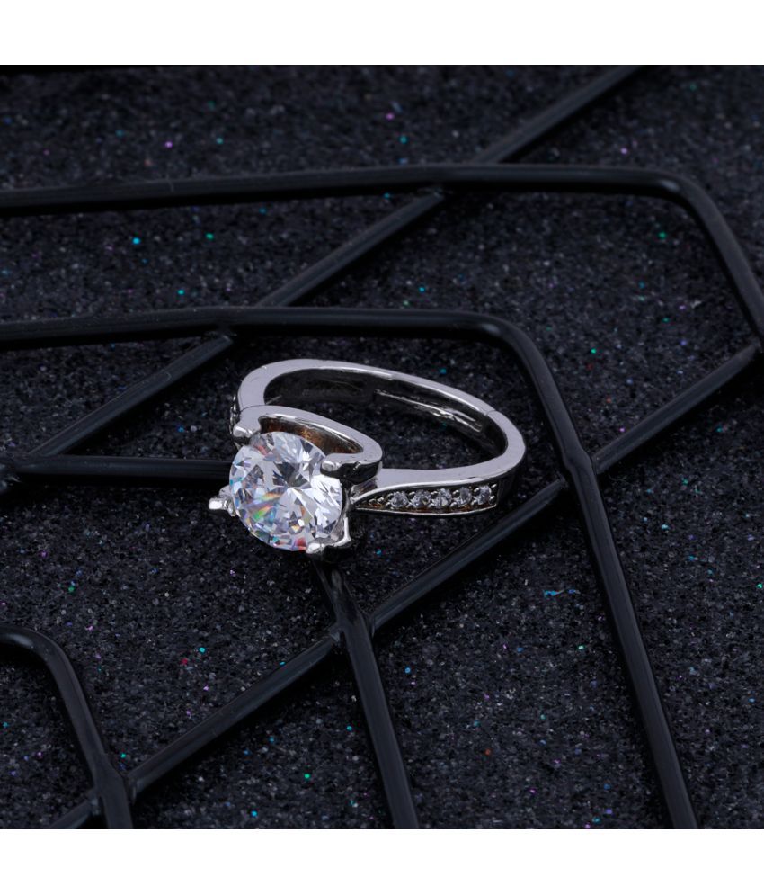     			Round Dimond Adjustable Designer Silver Finger Ring For Women And Girl