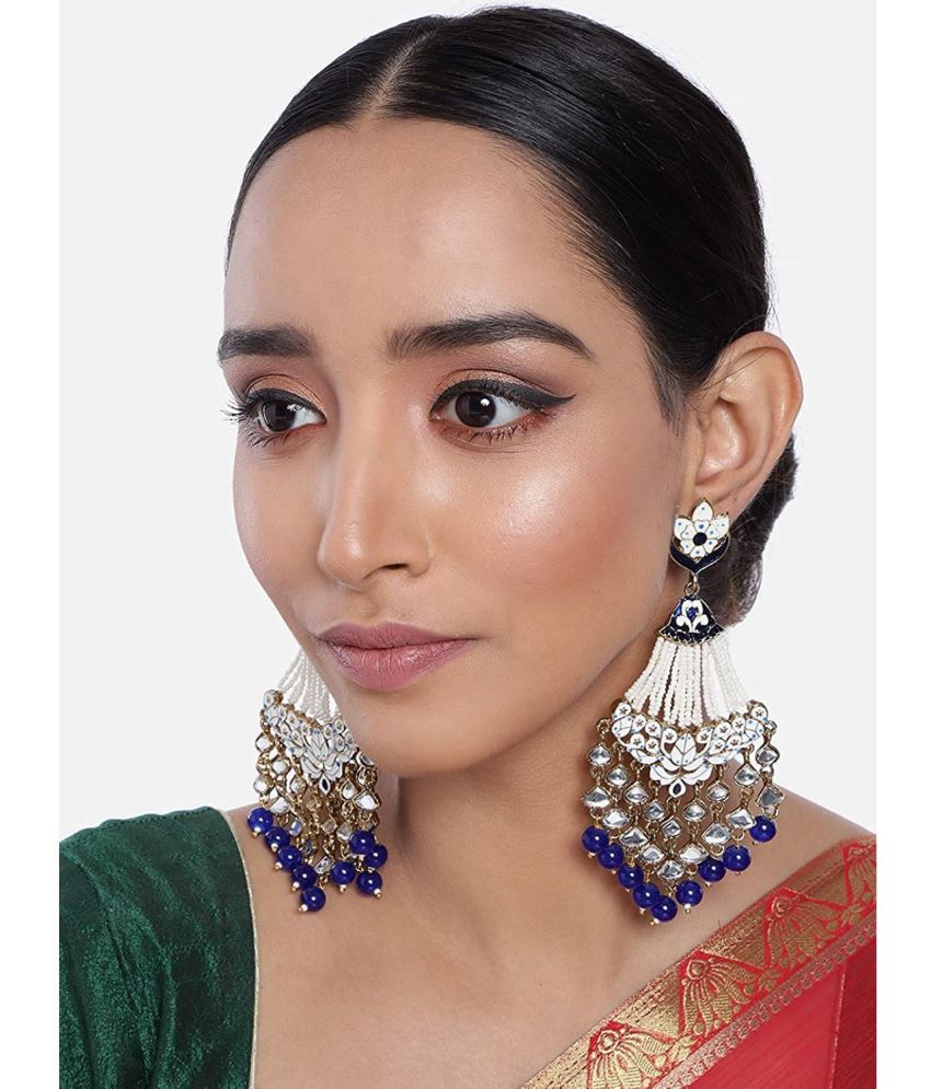     			I Jewels 18K Gold Plated Ethnic Meenakri Dangler Earrings studded with Kundan for Women/Girls (E2792Bl)