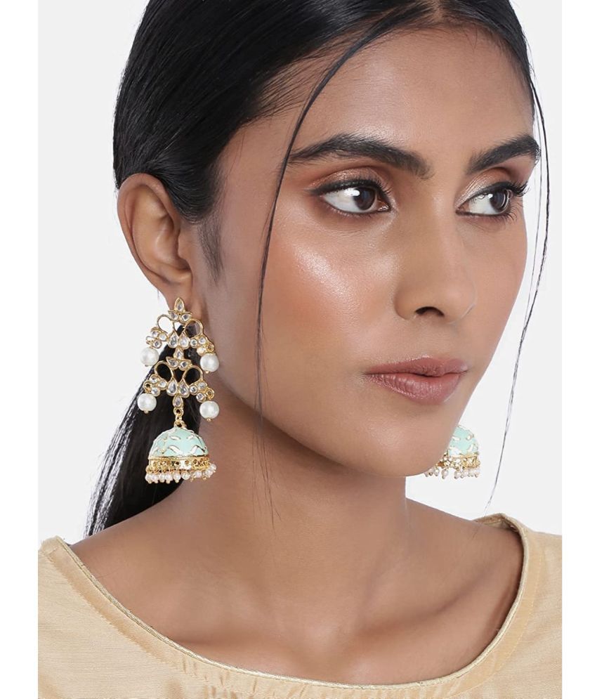     			I Jewels 18k Gold Plated Pearl Meenakari Jhumki Earrings for Women (E2852SB)