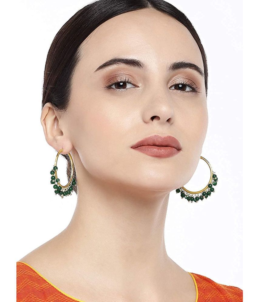    			I Jewels Gold Plated Chandbali Hoop Earrings Handcrafted with pearl for Women/Girls (E2628G)