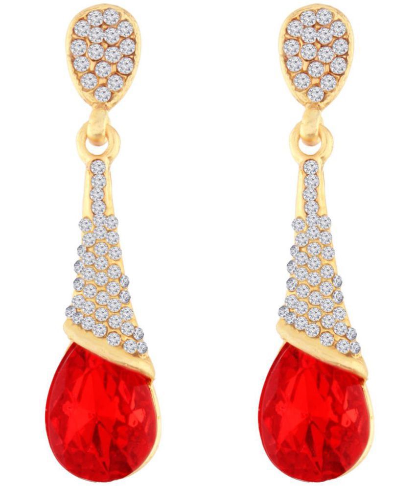     			I Jewels Gold Plated Red Stone Studded CZ American Diamond Earring for Women (2707R)